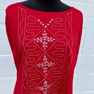 Jordan red rhinestone accent sleeveless tank top, side slits, women's size 2X